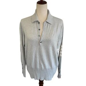 THOM BROWNE 100% CASHMERE LONG SLEEVE POLO SHIRT 4 BAR SWEATER *SMALL HOLE* NEW